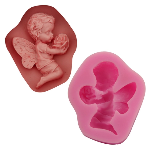 Molde de Silicona 3D Ángel con Ramo de Rosas para Decoración de Pasteles Fondant Chocolate Caramelo Jabón Hecho a Mano DIY
