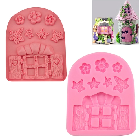 Fairy Tale Window Door Flower Leaf Silicone Fondant Cake Mold For Chocolate Candy Baking Decoration DIY Kitchen Tool