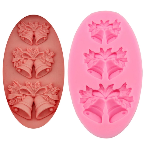 Christmas Bell Silicone Mold For Fondant Chocolate Sugarcraft Baking Tool With Holly Leaf Bow Design DIY Cake Decoration