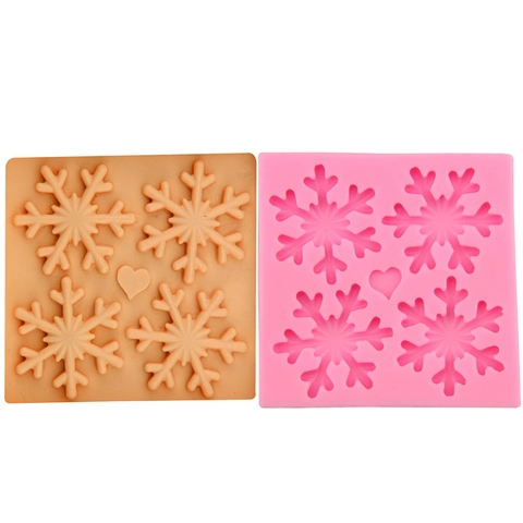 Molde de Silicona para Fondant con Forma de Copo de Nieve y Corazón Herramienta de Repostería DIY Decoración de Pasteles Rosa Gris