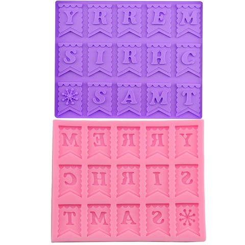 Merry Christmas Flagge Buchstaben Silikon Kuchenform 15-Loch Fondant Schokoladenform Für Backen Feiertag Party Kuchen Dekoration
