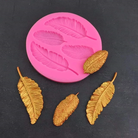 Feather Silicone Mold For Fondant Cake Decoration DIY Handmade Aroma Plaster Craft Tool Pink Round Baking Supplies