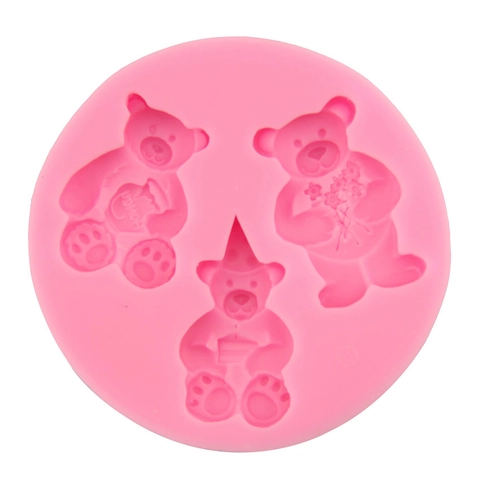 Three Little Bears Shaped Silicone Fondant Mold Pink Cartoon Bear Chocolate Candy DIY Baking Tools For Cake Decoration