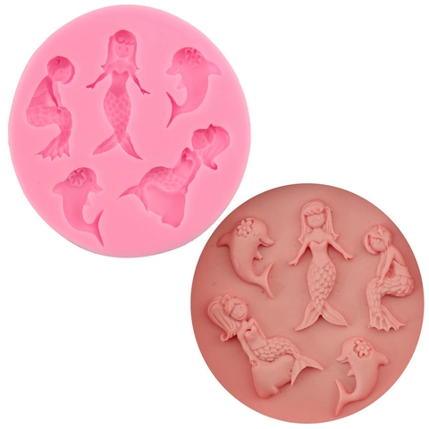 Mermaid Dolphin Silicone Fondant Mold Round Marine Theme Cake Decorating Tool For Chocolate Candy Soap Clay DIY Baking Accessories