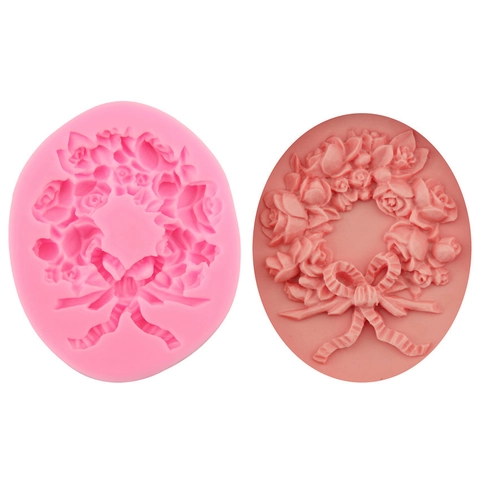 Weihnachtskranz Rose Blume Schleife Silikon Kuchenform 3D Relief Fondant Schokolade Backen Dekoration Werkzeug Küche Zubehör