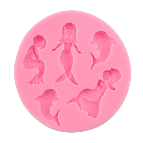 Mermaid Dolphin Silicone Fondant Mold Round Marine Theme Cake Decorating Tool For Chocolate Candy Soap Clay DIY Baking Accessories