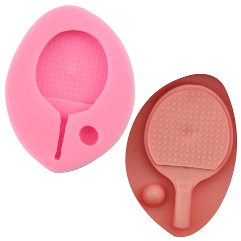 Tischtennisschläger Form Silikonform Für Fondant Tortendeko Schokolade Süßigkeiten Ton DIY Backen Werkzeug Rosa Flexibel Form