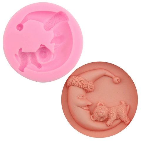 Stampo in Silicone 3D Luna Orso Fondente DIY Strumento per Decorazione Torte Tema Natalizio Stampo in Silicone per Cioccolato Caramelle Sapone Argilla