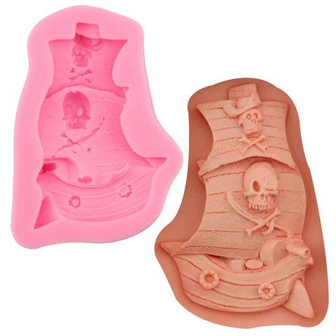Piratenschip 3D Siliconen Vorm Fondant Taart Decoratie Gereedschap Schedel Patroon DIY Chocolade Bakvorm