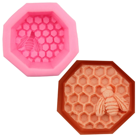 3D Honeycomb Bee Silicone Mold For Cake Decorating Fondant Baking Tool Octagonal Pink Heat Resistant DIY Silicone Mold