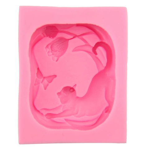 Cat Butterfly Flower 3D Relief Silicone Mold For Cake Chocolate Fondant Soap DIY Baking Tool Pink Embossed Craft Mold