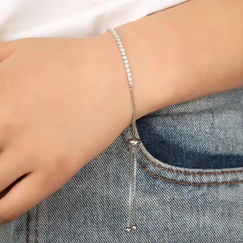 Adjustable Alloy Rhinestone Tennis Bracelet For Women Minimalist Bolo Slider Geometric Claw Chain Gift Fashion Jewelry