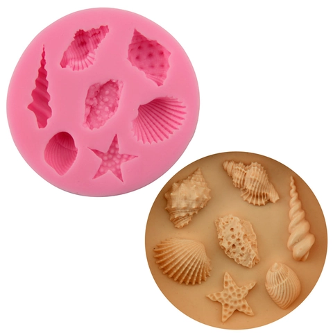 Ocean Theme Silicone Fondant Mold Starfish Shell Conch Shapes DIY Baking Cake Decoration Tools For Chocolate Soap Resin Craft