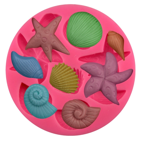 Molde de Silicona para Fondant Tema Océano Estrella de Mar Concha Caracol Formas Vida Marina para Decoración de Pasteles DIY