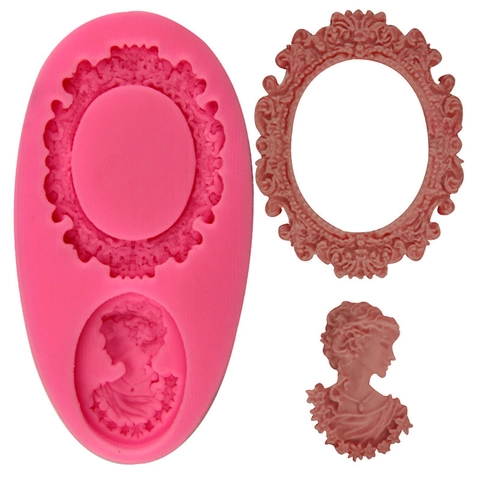 Baroque Vintage Mirror And Lady Portrait Cameo Silicone Fondant Mold DIY Chocolate Baking Decorating Tool Random Color