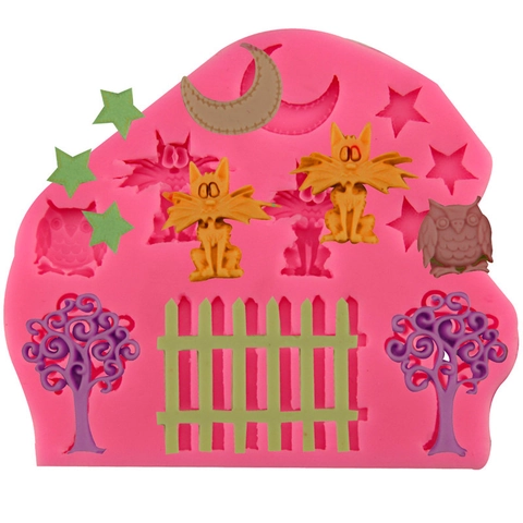 Siliconen Bakvorm Kat Maan Ster Hek Uil Fondant Chocolade Vorm DIY Bakken Decoratie Gereedschap Voor Keuken