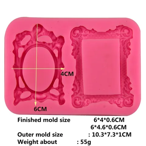 Baroque Relief Frame Silicone Cake Mold Vintage Oval Rectangular Mirror Fondant Mold Chocolate DIY Baking Tool Pink Flexible Easy Release