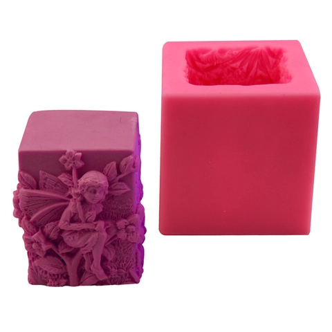 3D Engel Sitzendes Mädchen Silikonform Quadratisch Relief Fee Blume Design Für Handgemachte Seife Kerze DIY Backen Werkzeug