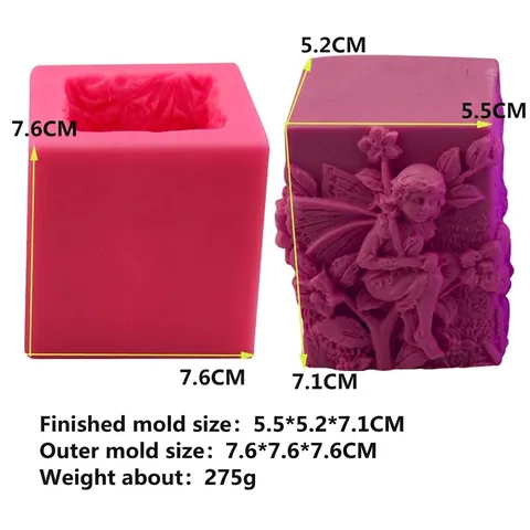 3D Engel Sitzendes Mädchen Silikonform Quadratisch Relief Fee Blume Design Für Handgemachte Seife Kerze DIY Backen Werkzeug