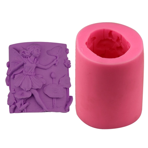 3D Fairy Girl Catching Butterfly Lotus Silicone Mold For Handmade Soap Candle Resin Craft Fondant Cake Decorating Tool