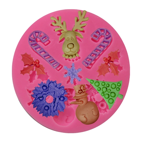 Weihnachten Schneemann Rentier Baum Silikon Kuchenform DIY Fondant Schokolade Backwerkzeug Festliche Küche Backform Rosa Rund
