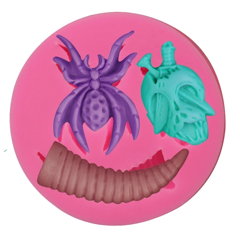 Halloween Spin Schedel Masker Hoorn Siliconen Vorm Voor Taart Fondant Chocolade Zeep DIY Bakgereedschap Roze