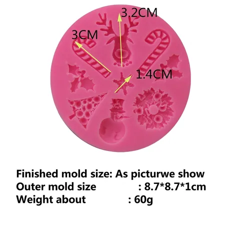 Weihnachten Schneemann Rentier Baum Silikon Kuchenform DIY Fondant Schokolade Backwerkzeug Festliche Küche Backform Rosa Rund