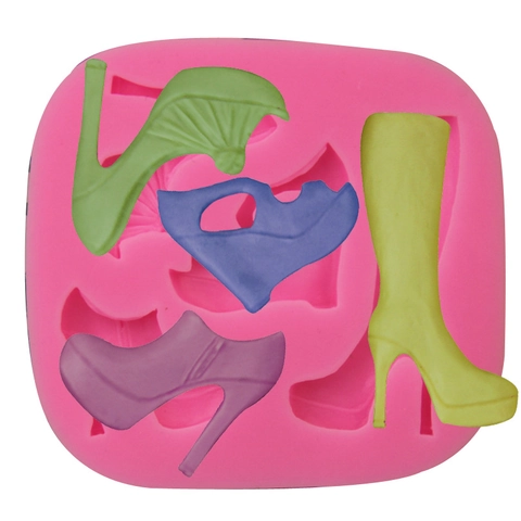 Stampo in Silicone a 4 Cavità per Scarpe con Tacco Alto Fondente DIY Cioccolato Cottura Decorazione Torte Cucina Sapone