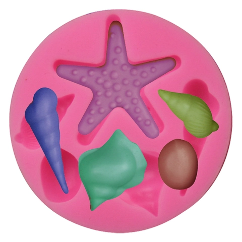 Molde de Silicona Tema Océano Estrella de Mar Concha para Decoración Pasteles Fondant Chocolate Repostería Rosa Redondo
