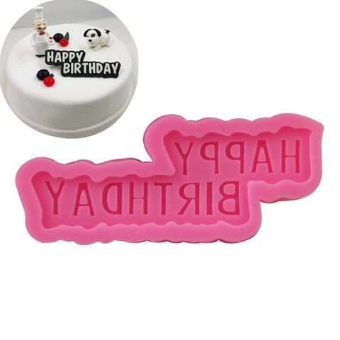 Φόρμα Σιλικόνης Happy Birthday Ροζ Γράμματα Φόρμα Ζαχαρόπαστας για Διακόσμηση Τούρτας Σοκολάτας DIY Εργαλεία Ζαχαροπλαστικής
