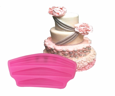 Siliconen Fondant Bakvorm Lint Kant Rand Decoratieve Golftextuur Bakgereedschap Voor Taartrand Chocolade Mousse Roze Bakvorm