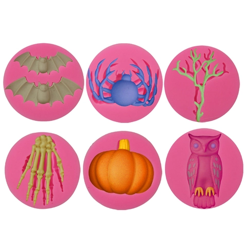 Moldes de Silicona para Pasteles de Halloween Formas de Araña Murciélago Calabaza Mano de Esqueleto Búho para Repostería