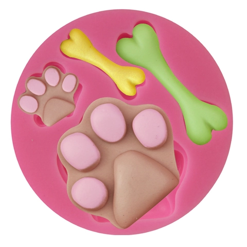 Molde de Silicona para Fondant de Pata de Perro y Hueso Herramienta de Repostería DIY para Decoración de Pasteles Huella de Animal