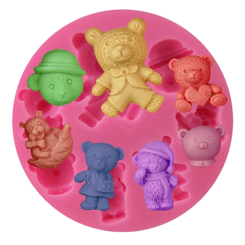 Cartoon Bear Heart LOVE Christmas Silicone Fondant Mold Chocolate Cake Decorating Tool DIY Clay Craft Baking Tray
