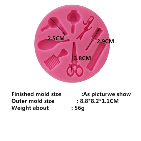 Hair Salon Tools Shape Silicone Fondant Mold For Cake Decoration DIY Baking Tools Including Scissors Comb Hairdryer Pink