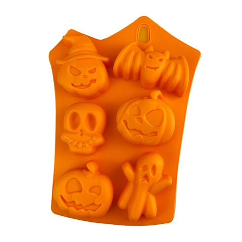 Halloween Silicone Mold 6 Cavity Pumpkin Bat Ghost Skeleton Shape For Cake Fondant Chocolate Handmade Soap DIY Baking Tool