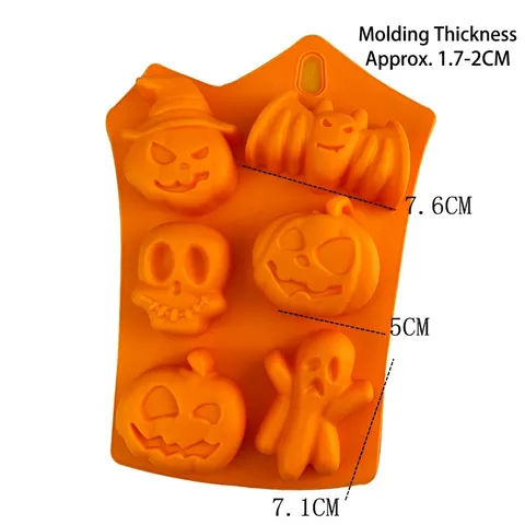 Halloween Silicone Mold 6 Cavity Pumpkin Bat Ghost Skeleton Shape For Cake Fondant Chocolate Handmade Soap DIY Baking Tool