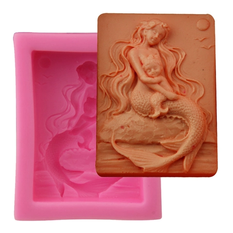 Meerjungfrau Mutter Baby Silikonform Für DIY Seife Kuchen Dekoration Fondant Schokolade Backwerkzeug 3D Geprägt Handwerk