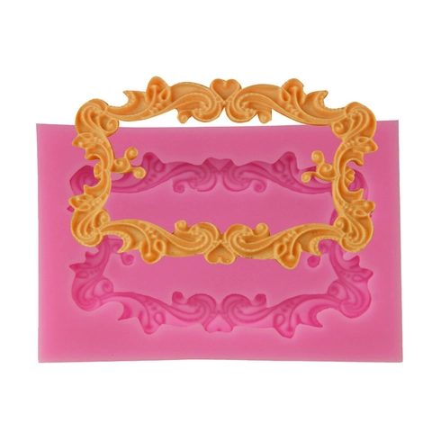 Vintage Rechteckiger Fotorahmen Silikonform Barock Relief Fondant Schokoladen Kuchen Deko Werkzeug DIY Backen Sugarcraft
