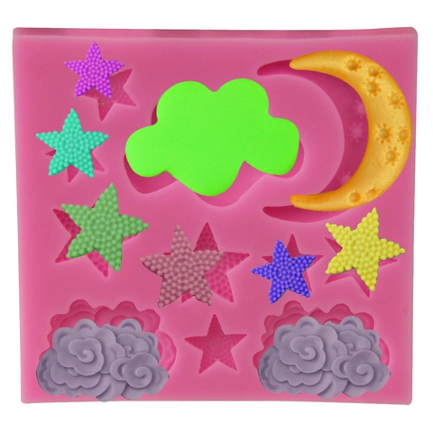 Molde de Silicona Estrella Luna Nube Para Fondant Chocolate Decoración de Pasteles Herramientas de Horneado DIY
