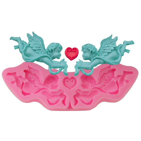 Stampo in Silicone a Forma di Angelo Cupido e Cuore per Decorazione Torte Fai da Te Strumento da Forno Cioccolato