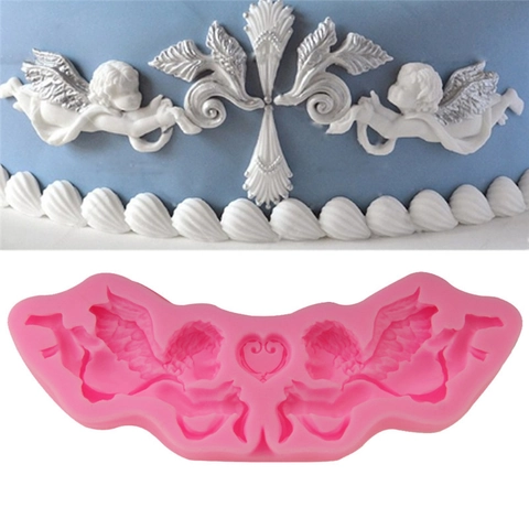 Stampo in Silicone a Forma di Angelo Cupido e Cuore per Decorazione Torte Fai da Te Strumento da Forno Cioccolato