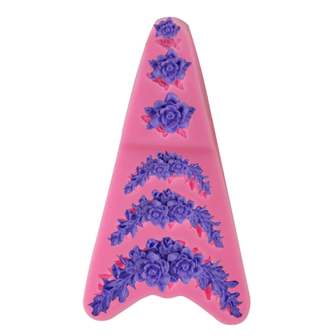 Silikon Rose Blumen Girlande Fondantform Rosenblatt Schmetterling Kuchenrand Dekoration DIY Schokolade Backform Rosa Flexibles Backgeschirr