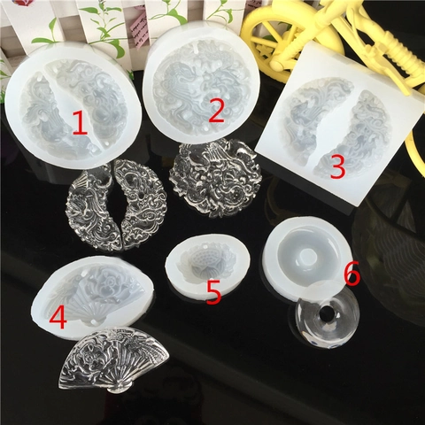DIY Silicone Jewelry Mold For Resin Craft Chinese Style Dragon Phoenix Lotus Fan Pendant Handmade Jewelry Making Tool