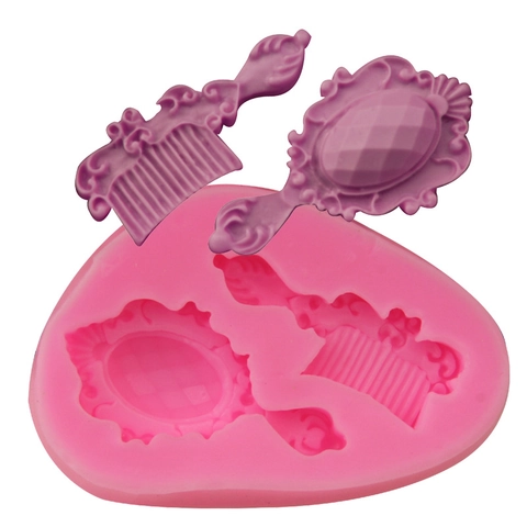 Barock Spiegel Und Kamm Silikonform Für Fondant Tortendekoration Schokolade DIY Backwerkzeug Rosa Retro Handspiegel Form