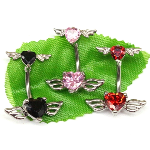 Acciaio Inossidabile 316L Cuore Ali d'Angelo Piercing all'Ombelico per Donna Rosa Nero Zirconia Intarsiato Gioielli Piercing