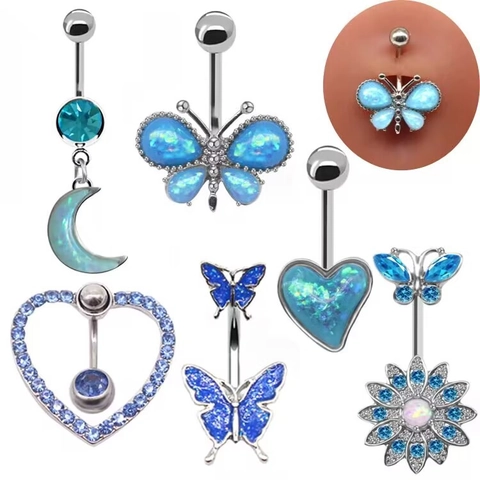Stainless Steel Copper Navel Ring Butterfly Heart Sunflower Belly Piercing Jewelry For Women Zirconia Opal Belly Button Ring