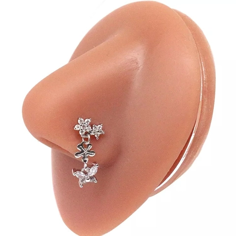 Edelstahl Nasenstecker Mit Strass Herz Schmetterling Stern Mond Kreuz Anhänger Nasenring Für Damen Piercing Schmuck