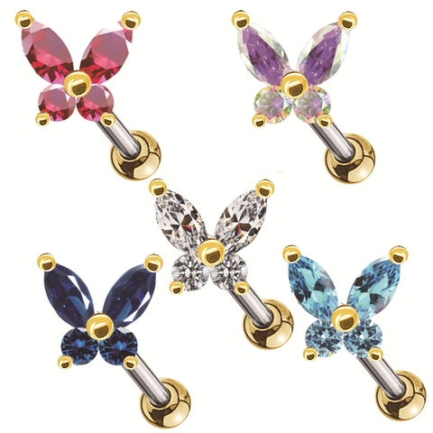 Stainless Steel Copper Zirconia Stud Earrings Butterfly Moon Star Heart Cross Wing Flower Thunderbolt Piercing Jewelry Women