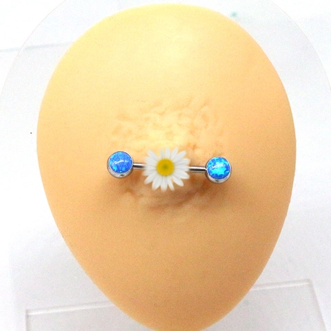 316L Stainless Steel Nipple Ring Artificial Opal Inlaid Barbell Body Piercing Jewelry Daisy Flower Twisted Bar For Women